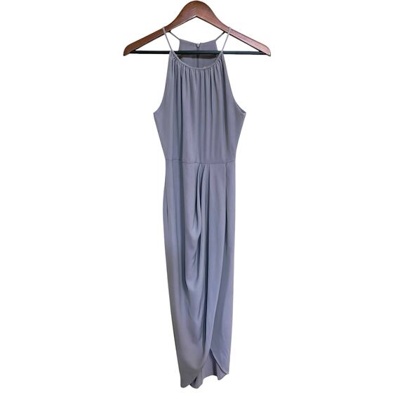 Shona Joy Core Cocktail Cross Draped Asymmetric Hem Midi Dress - Slate Grey - 2 - Picture 2 of 11